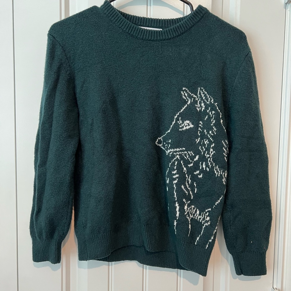 Old Navy Little Boys Green Wolf Embroidered Sweater